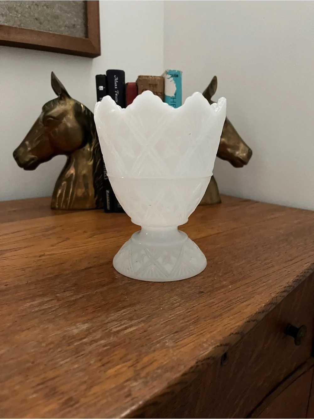 White Milk Glass Pedestal Vase - Vintage